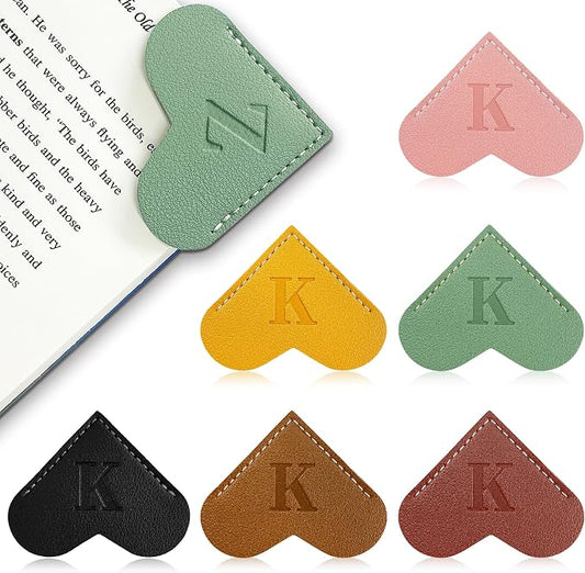 6Pcs Personalized Leather Heart Bookmark with Initial,26 A-Z Letters Cute Corner Book Mark for Reading,Book Page Accessories for Women, Book Lovers, Teachers, Students Gifts