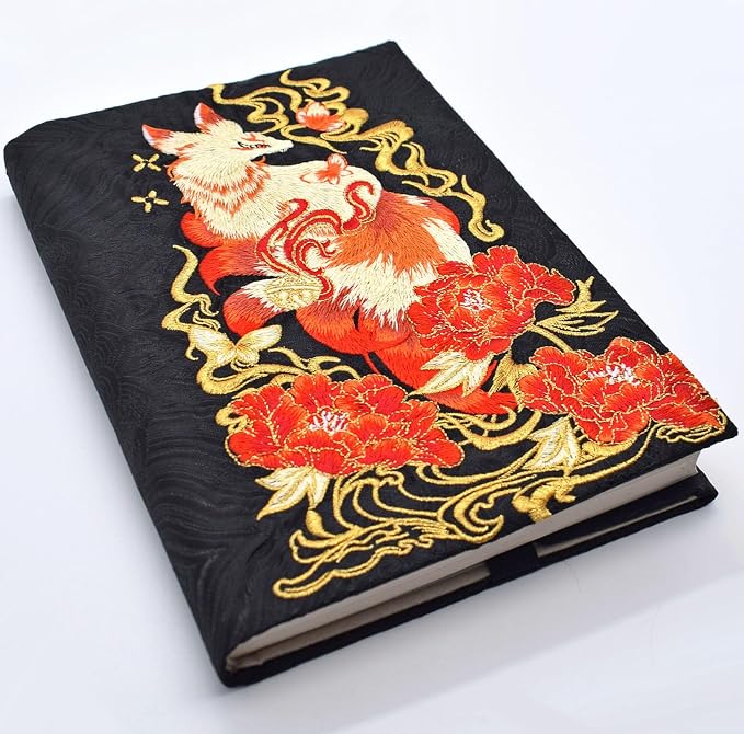 BLBMH 5.5x8.5 Fabric Bible Cover Non-Stretch | Built-in Bookmark | Handmade Washable Book Sleeve for Paperback Journal Privacy Reading Gift for Women - Kitsune B