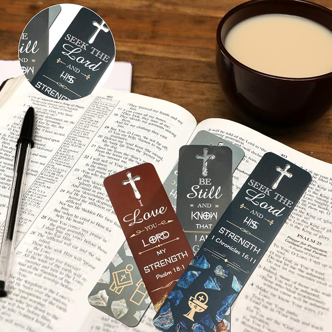 Epakh 120 Pieces Bible Verses Bookmarks with Hollow Cross Christian Gift for Church Inspirational Religious Bookmarks Gifts Reading Reward Scripture, 30 Style(Marble Style)