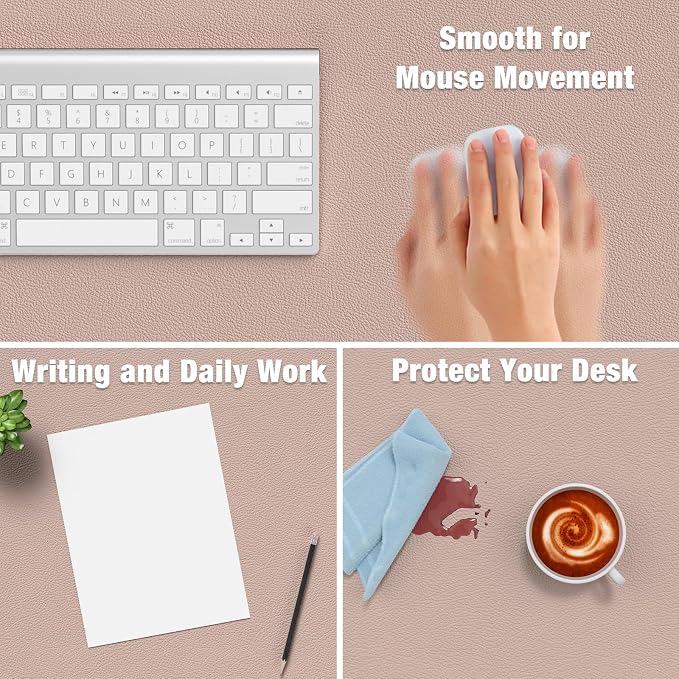 Hsurbtra Desk Pad, 48" x 17" PU Leather Desk Mat, XXXL Extended Mouse Pad, Waterproof Desktop Blotter Protector, Non-Slip Ultra Thin Large Laptop Keyboard Writing Mat for Office Home, Beige Apricot