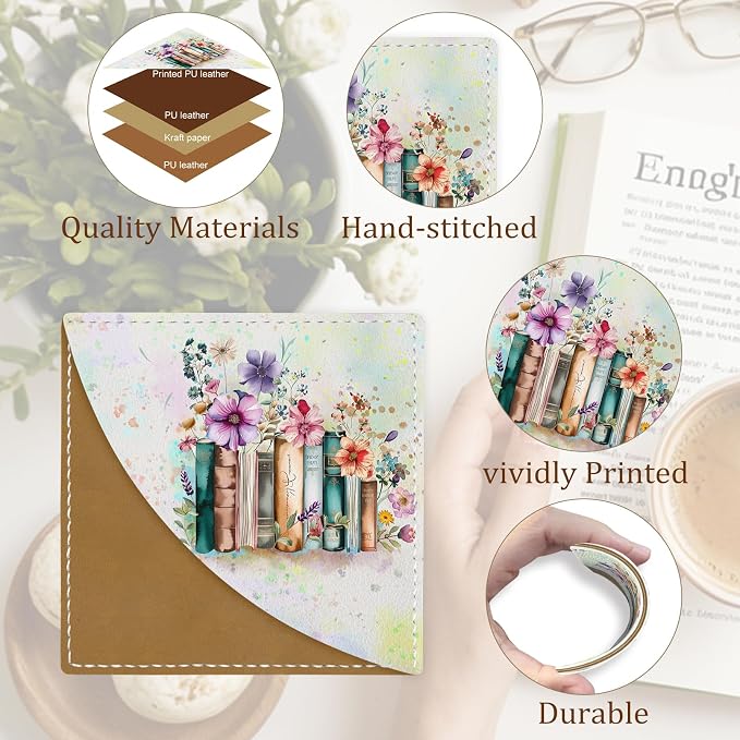 Icycay Floral Book Corner - Cute Leather Bookmarks, 3 Pcs Reading Page Markers - Gifts for Women, Men, Students and Teachers