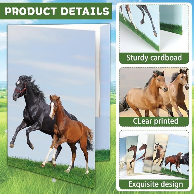 Horse Decorative File Folder Set Horse 2-Pocket Folder Set 6 Designs Laminated Folder for Teachers Students School Office Supplies Animal Pocket Homework Folders Bulk for Kids 12 Count 8.6in x 11.8in