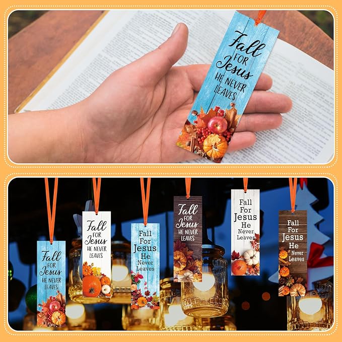 Dispowreath 60 Pcs Fall for Jesus He Never Leaves Religious Christian Bookmarks Church Bookmarks Gift for Men Women Church Home