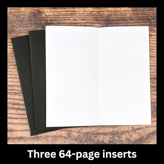 RICCO BELLO Travelers Notebook Refill Insert, Dot Grid, Black Kraft Cover, 4.25 x 8.25 inches (Set of 3)