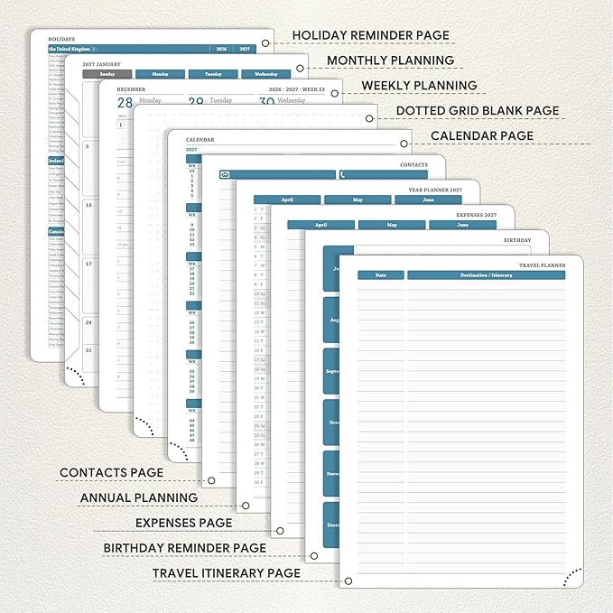 Planner 2026-2027 Weekly & Monthly Planner with Hourly Time Slots, 18 Month Academic Calendar July 2026 – Dec 2027, Vertical Layout, Monthly Tabs, Hardcover Business Agenda, Sky Blue