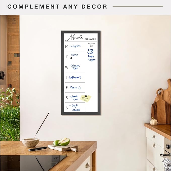 MCS Dry Erase Weekly Meal Planner 14x30 Black Framed Calander Whiteboard for The Wall, Plan Your Meals for The Week, Family Weekly Planner for Dinners & More–Including Shopping List