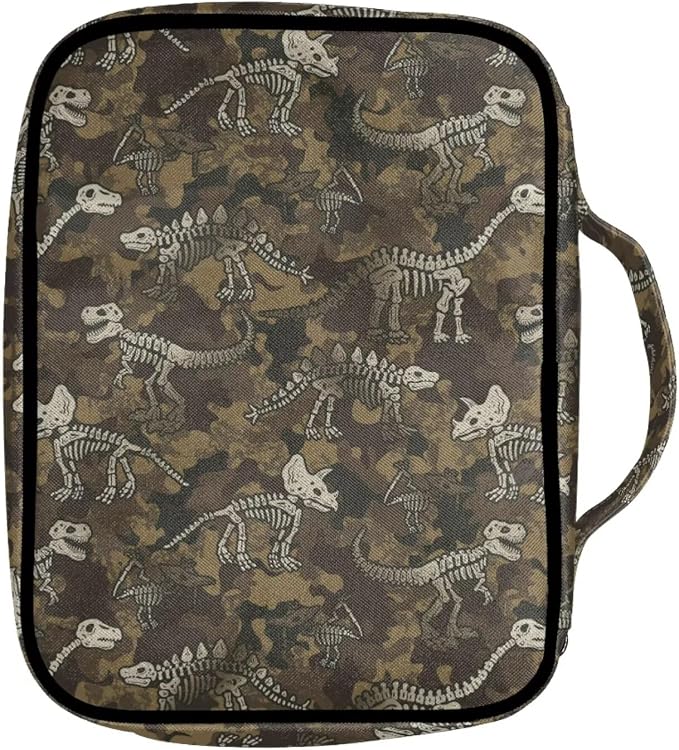 Coldinair Camouflage Dinosaur Bible Covers for Women Bible Case with Bookmark Large Carrying Book Case Church Bag Protective with Pocket and Zipper