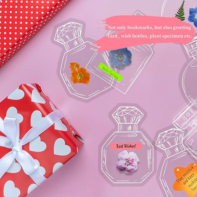 100Pcs Large Size Clear DIY Dried Flower Bookmark Kit Transparent Pressed Flower Bookmarks Set Homemade Plant Specimen Bookmark Clear Jars Stickers