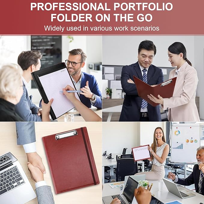 Clipboard Padfolio with Storage Pocket, Clipboard Folder Portfolio Organizer, 360 Degree Foldable Clipboards with Refillable Notepad,Faux Leather Padfolio Organizer for Office School Supplies-Wine Red