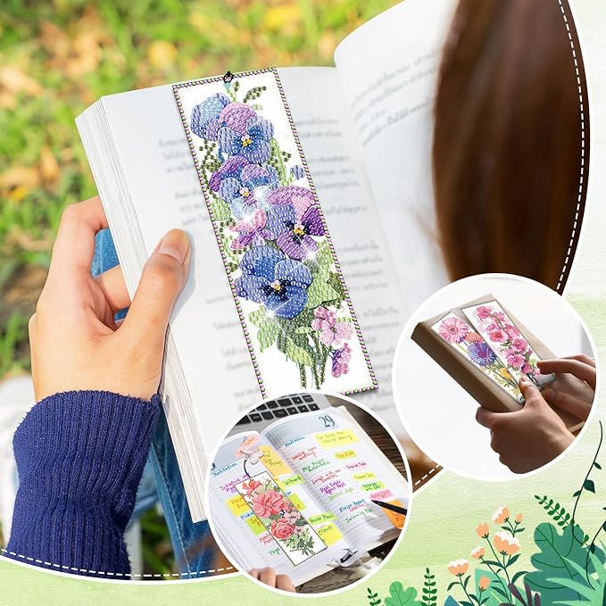 4pcs Flower Diamond Art Bookmarks Kit Floral Diamond Bookmarks for Adults 5D DIY Diamond Art Kit for Spring Reading Lover Book Lover Students DIY Gem Crafts Supplies Gift