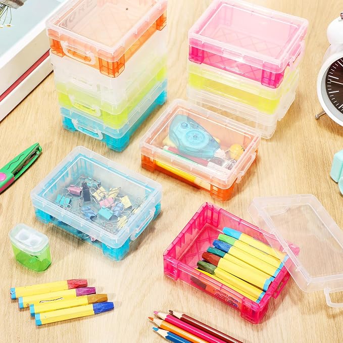 Suzile 60 Pcs Plastic Crayon Boxes with Snap Lids Clear Crayon Organizers and Storage Container, Bulk Stackable Pen Pencil Case for Art Crafts Classroom Office(Multicolor)