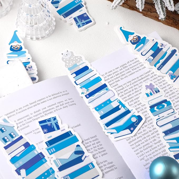 Kolldenn 150 Pcs Book Tracker Bookmarks Bulk 6.3 x 1.97 Inch Bookshelf Love to Read Bookmarks Paper Tracking Double Sided Reading Page Markers for Back to School Reading Lover(Winter)