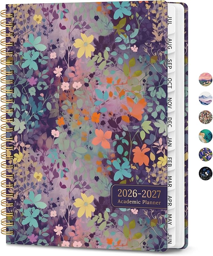Planner 2026-2027, Monthly and Weekly Academic Planner July 2026 - June 2027, Hardcover Student Teacher Planning Agenda Calendar Book with Tabs, Perfect for Office School Supplies, A4 (8.5" x 11") - Lavendar Floral
