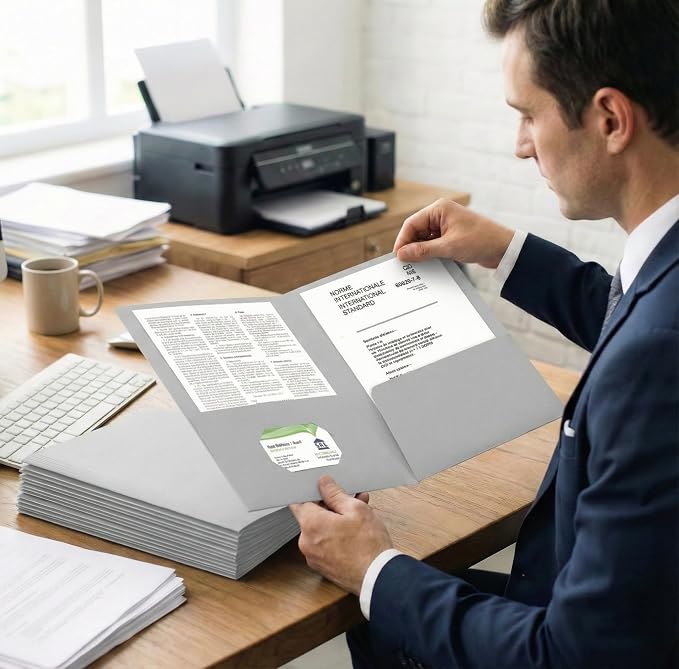 Zzrywuty 100 Packs Two Pocket File Folders with Business Card Slot,Textured Paper,Letter Size,Holds 100 Sheets for School,Office,Business,White