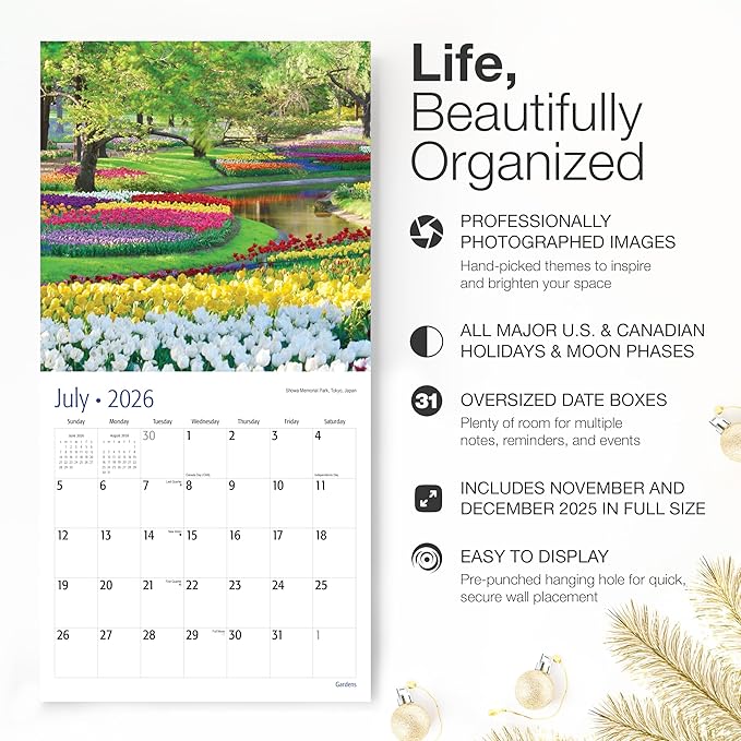 RED EMBER Select - Gardens 2026 Wall Calendar 12 Month | 12" x 24" Open | Thick & Sturdy Paper | Giftable | Nature Calendar 2026