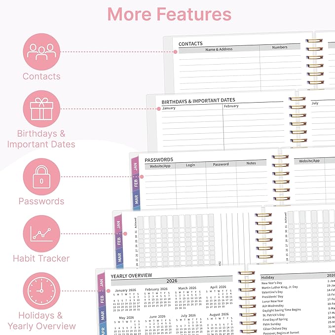 2026 Appointment Book, 30 Minutes-Hourly, Weekly ＆ Monthly Calendar Planner 2026, Jan 2026 - Dec 2026, 6.2'' x 8.4'', 2026 Daily Planner with Tabs ＆Pocket, Flexible Cover, Great for Office, Home, School