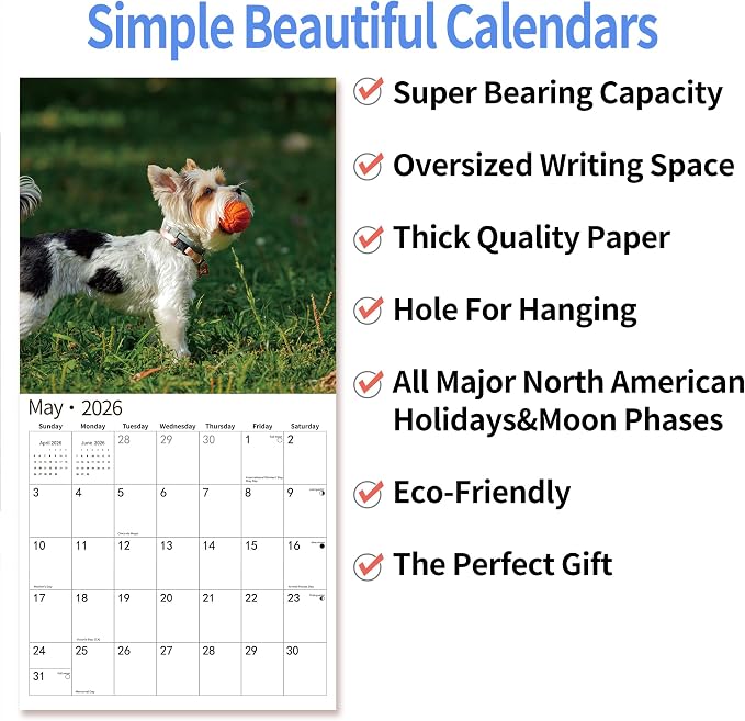2026 Wall Calendar,Calendar 2026, July 2025 - December 2026, Wall Calendar Yorkshire Terrier Puppies, 12" x 24" Opened,Full Page Months Thick & Sturdy Paper for Calendar Organizing & Planning