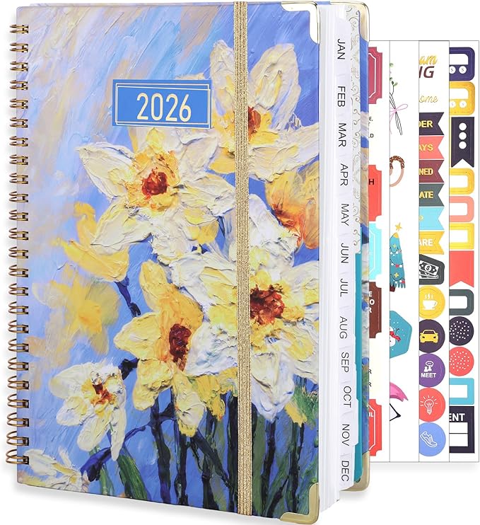 2026 Planner, Weekly and Monthly Planner, January 2026 - December 2026, Calendar Planner A5 (6.5" x 8.5") with Tabs, Inner Pocket for Home School Office Supplies, Yellow Flower