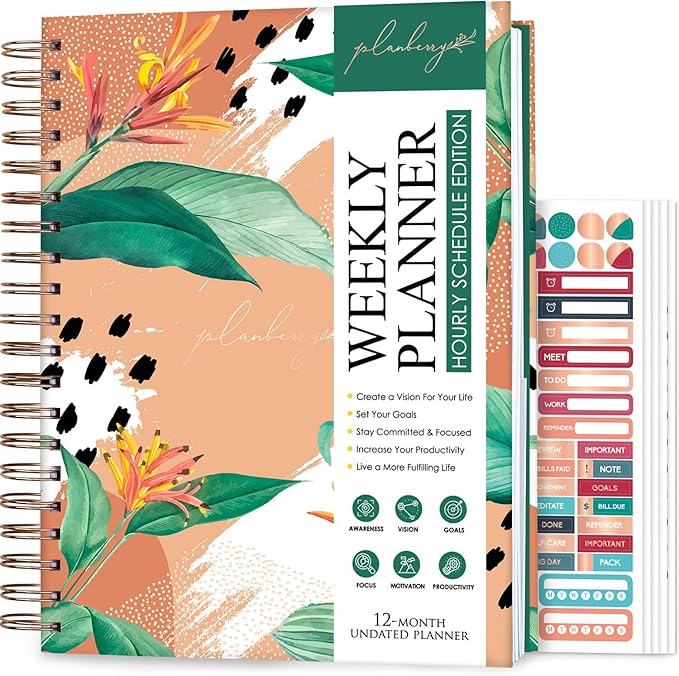 PLANBERRY Large Hourly Schedule Planner Premium – Undated Organizer for Productivity, Time Management & Budget, 8x10.4″ (African Terracotta)