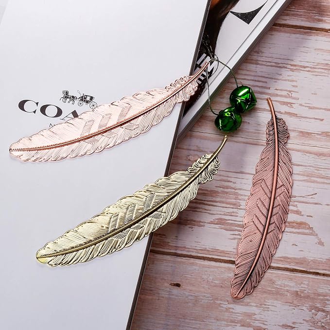 Tatuo 27 Pcs Metal Feather Bookmark Vintage Feather Shape Bookmark Colorful Feathers Metal Book Marker for Readers Book Lovers(Classic Styles)