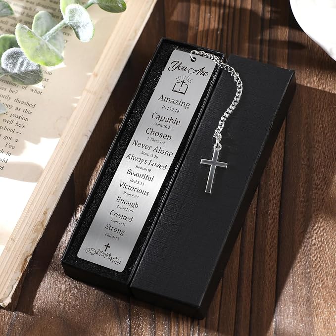 Bible Verse Metal Bookmark - Christian Bookmarks Cross Religious Bible Accessories Inspirational Book Markers Reading Women Birthday Christmas Confirmation Gifts Boys Girls Friends Kids