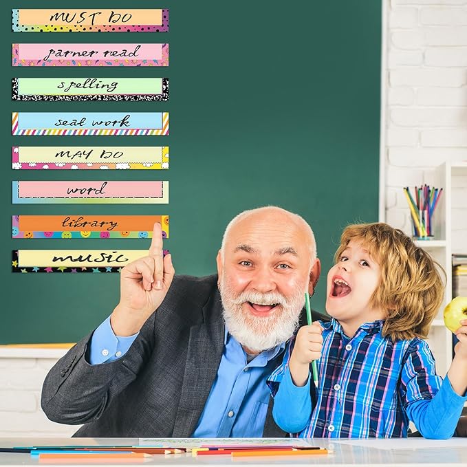 Feifeiya 8 Pcs Magnetic Pocket for Whiteboard 14x2'' Magnetic Pocket Chart Magnetic Sentence Strip Holder for Classroom Chalkboard Bulletin Board Teacher Student Back to School Gift(Bright)