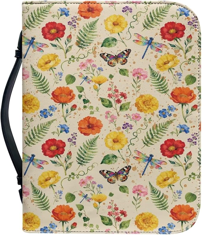 Bible Cover Case for Women,Daisy Print Carrying Book Case for Bible Accessories Leather Carrying Cases with Handle&Zippered Pocket A Christian Gift for Women-L