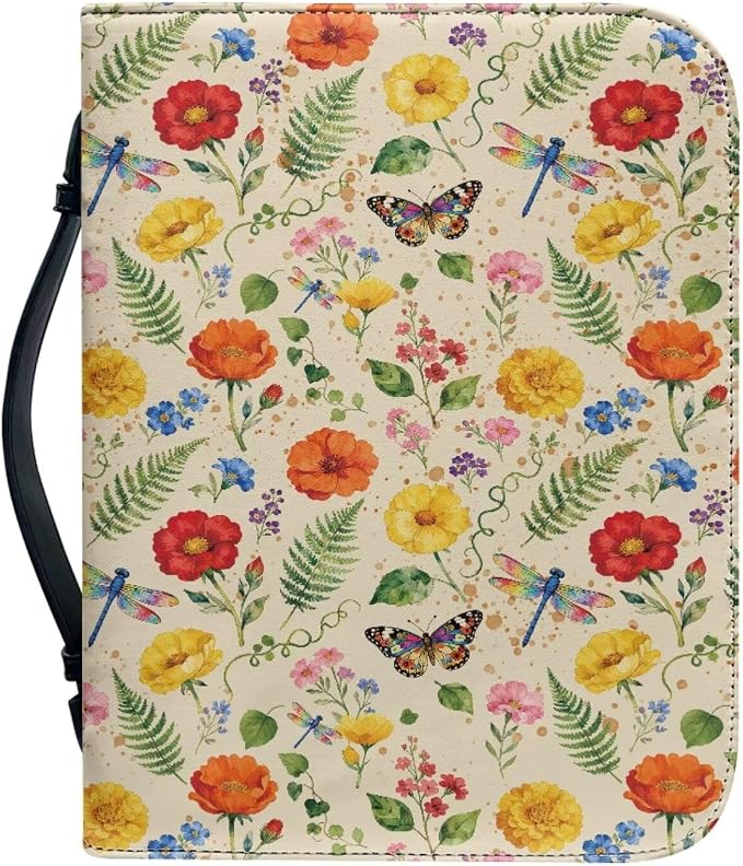 Bible Cover Case for Women,Daisy Print Carrying Book Case for Bible Accessories Leather Carrying Cases with Handle&Zippered Pocket A Christian Gift for Women-L