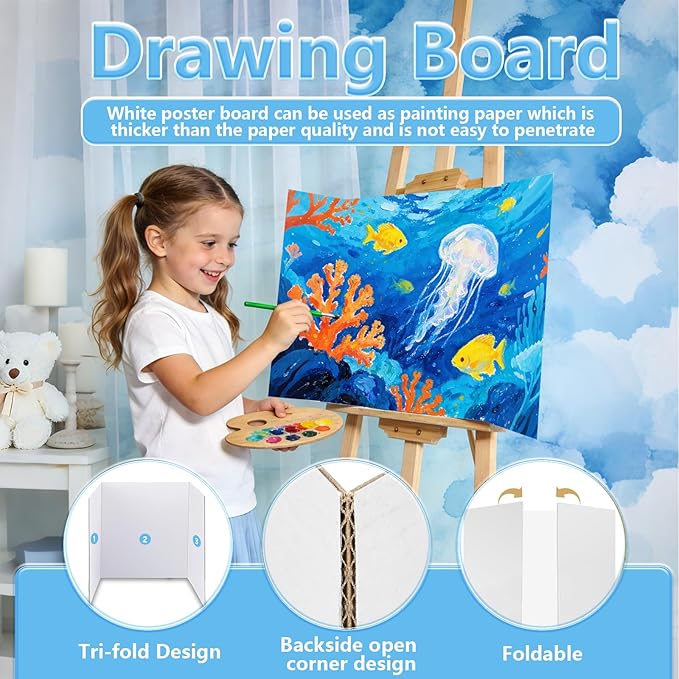 KISOY 4 PCS 26" x 17" Trifold Poster Board,White Display Board for School Projects and Presentations (4, 26 x 17 Inches)