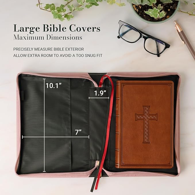 Christian Art Gifts Premium Fashion Vegan Leather Bible Cover for Women: Be Joyful Inspirational Bible Verse, Easy Carry Book Case, Dusty Mauve, Large