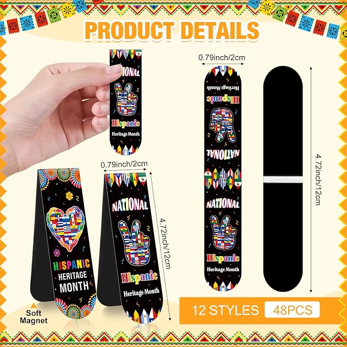 48 Pcs Hispanic Heritage Month Bookmarks Celebrate National Hispanic Heritage Month Magnetic Bookmarks Bulk Latin American Countries Flags Favors Teachers Educational and Learning Activities