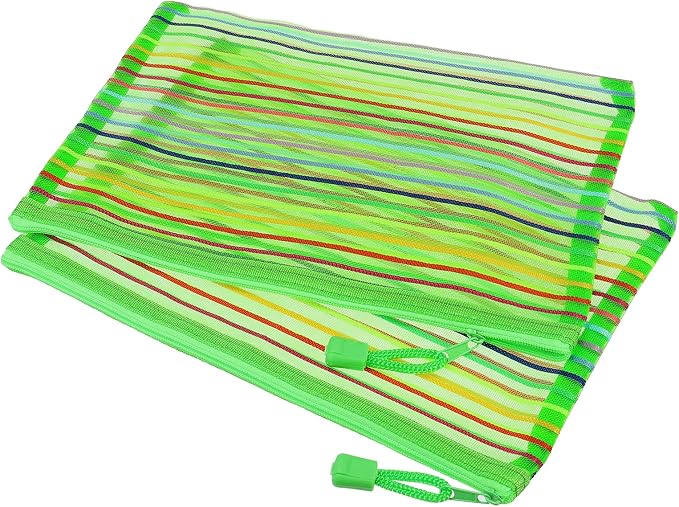 MECCANIXITY Mesh Zipper Pouches, A5 Colorful Pencil Case Document File Bags Storage Organizer for Office Supply Travel Accessory, Green Pack of 6