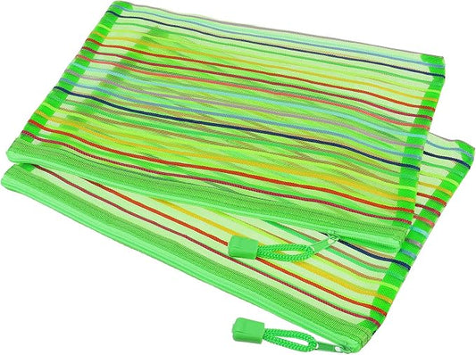 MECCANIXITY Mesh Zipper Pouches, A5 Colorful Pencil Case Document File Bags Storage Organizer for Office Supply Travel Accessory, Green Pack of 6