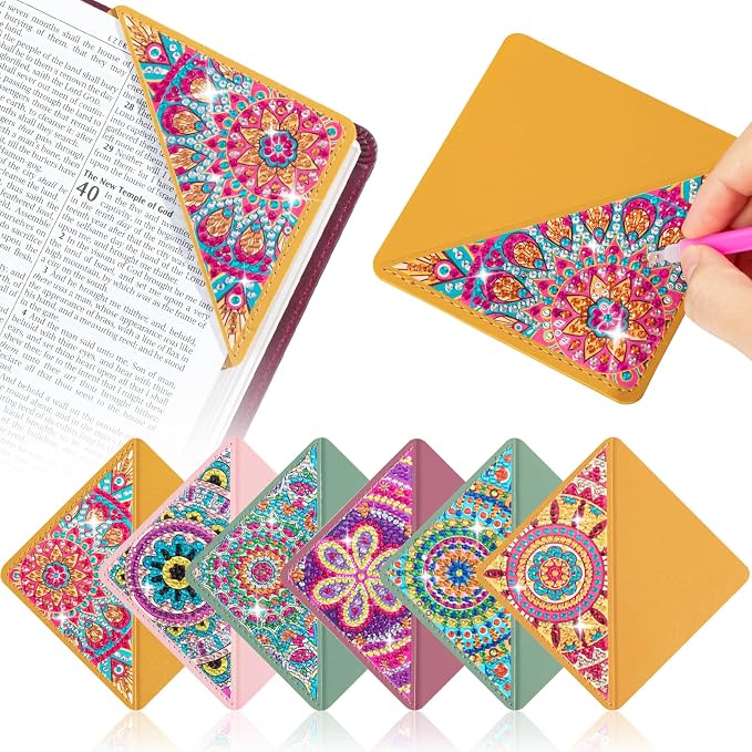 6 PCS Diamond Art Corner Bookmarks, Diamond Painting Bookmarks for Adults Kids Book Corner - Protecting DIY Paint by Dots Home Office Beginner Gifts for Mom Christmas Gifts for Women (Mandala Flower