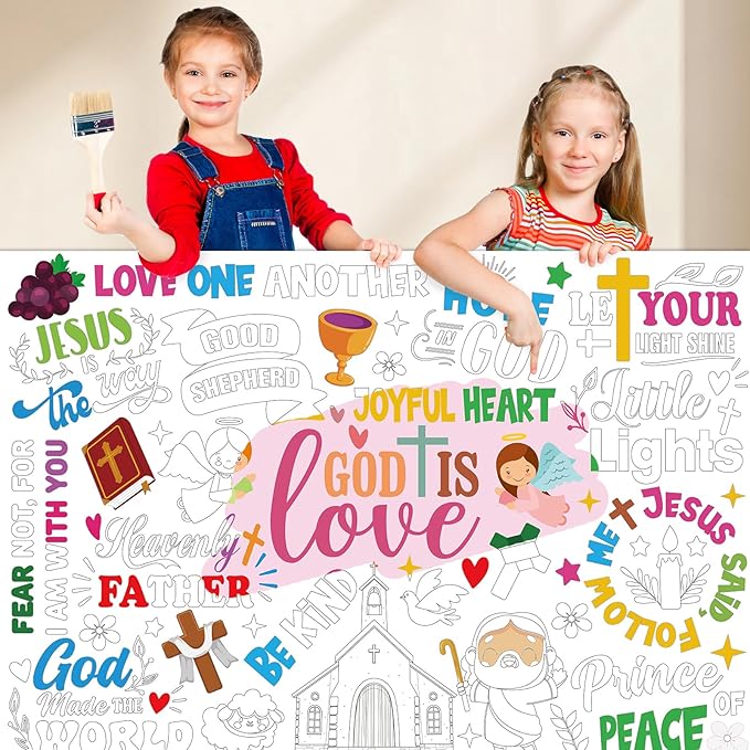 LUUFILx God is Love Coloring Poster for Kids Giant Coloring Poster Large Positive Coloring Tablecloth Jumbo Coloring Books for Kids Classroom Home Birthday Party Supplies Favor