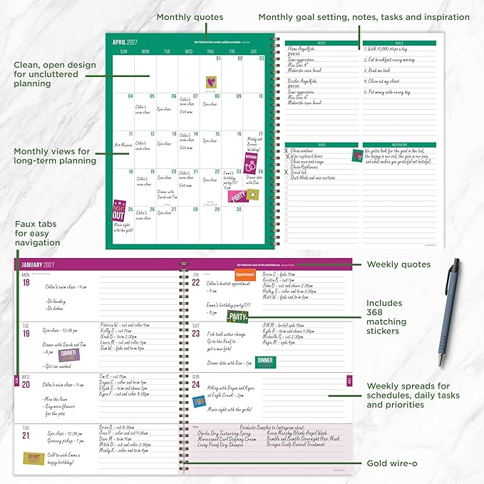 TF Publishing July 2026 - June 2027 Statement Stripe Large Weekly Monthly Planner - 12 Month Academic Planner 2026-2027 with Durable Cover, Thick Uncoated Paper, and Planning Stickers - 9in x 11in