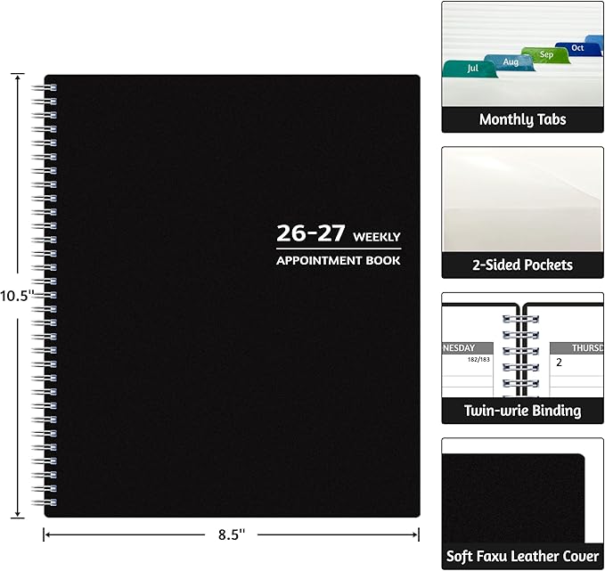 Appointment Book 2026-2027 - Appointment Planner with Weekly ＆ Monthly Spread, Jul 2026 - Jun 2027, 8.5’’ x 10.5’’, Large, 15 Minute Increments, 2026-2027 Daily Planner with Pockets, Tabs, thick paper
