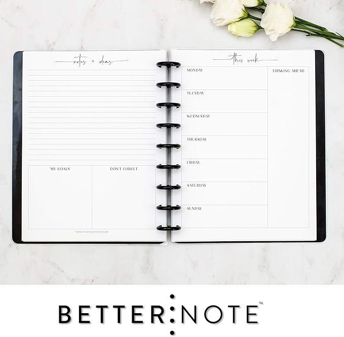 BetterNote This Week Refill Pages for Disc Notebooks, Fits Big Happy Planner, Levenger Circa, Staples Arc, Talia (Modern- 6 months, 9-Disc, 7"x9.25")