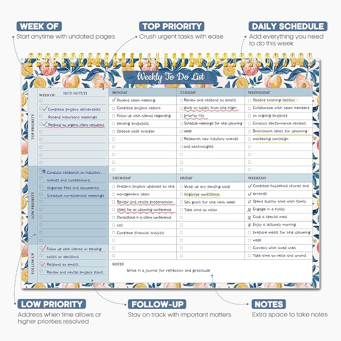 Taja Weekly To Do List Notepad with 52 Undated Sheets（8.5"×11"）- Weekly Desk Planner for Women & Man, Work and Home - 1 Pack Citrus Grove