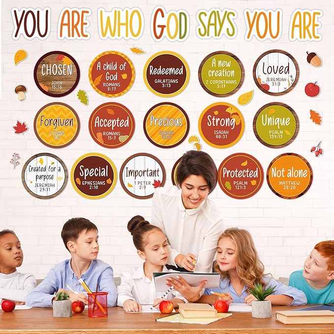 Christian Bulletin Board Decorations Set Motivational Quote Cutout God Says You are Thanksgiving Day Classroom Wall Decorations Fall Plaid Bulletin Board Set for Sunday School Home Church Supplies