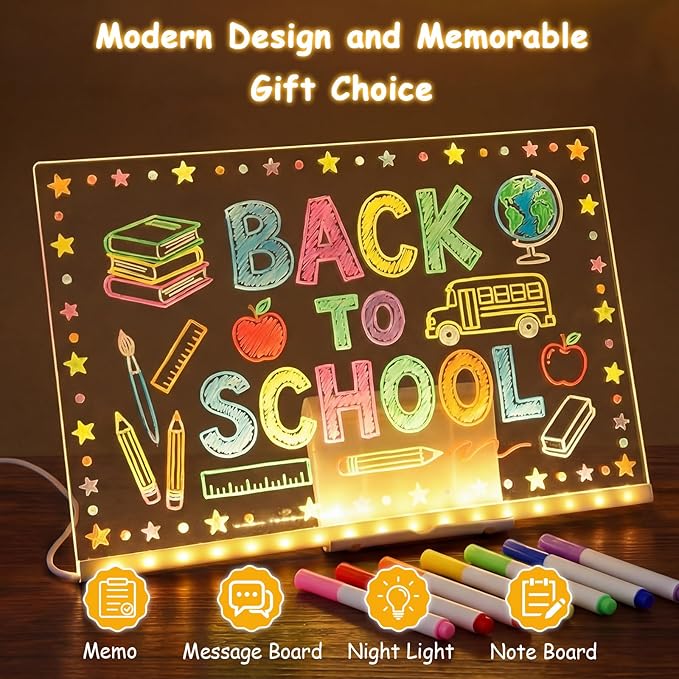 Led Dry Erase Board for Kids, 3 Pack Light Up Drawing Board with Stand, Rechargeable Acrylic Message Pad with 7 Color Markers, Glow Writing Tablet for Birthday Party Favors Rewards Gifts