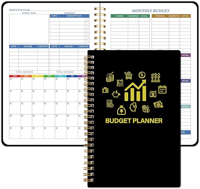 Budget Planner - Monthly Financial Planner Organizer with Expense Budget Book/Expense Tracker Notebook/Accounting Book to Manage Your Money Effectively, Start Anytime, A5(5.8" * 8.2") Black Golden
