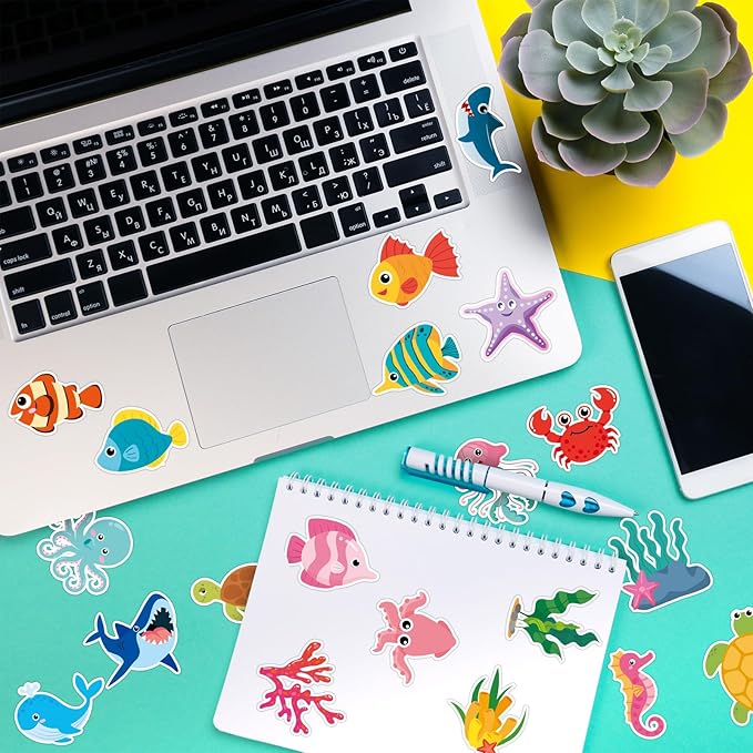 SANNIX 1200PCS Ocean Animal Stickers, 20 Styles Qcean Stickers Cartoon Sea Creature Sticker Fish Labels for Classroom Rewards Under The Sea Theme Party Computer Water Bottle Craft Supplies