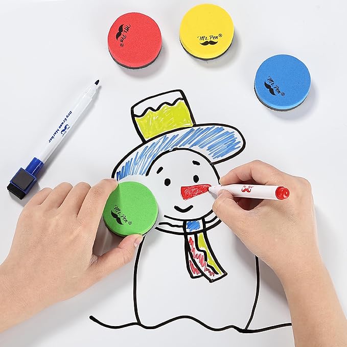 Mr. Pen- Round Magnetic Dry Erase Erasers, 24 Pack, Colorful Small Magnetic Whiteboard Dry Erase Erasers Bulk for Kids, Teachers, Students and Classroom Supplies