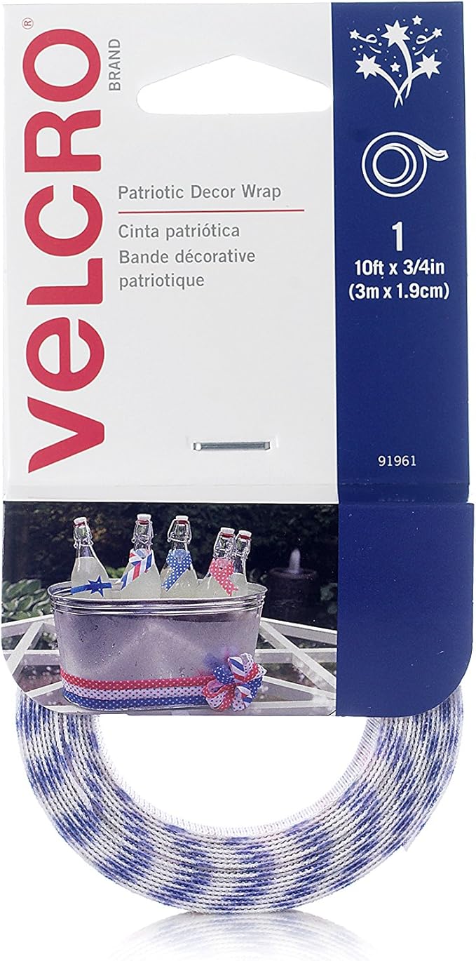 VELCRO Brand - Patriotic Decor Wrap - 10' x 3/4" - Blue with Red Stars