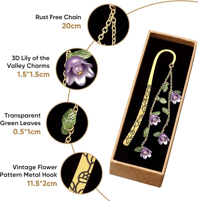 Cute Bookmarks for Women, Pretty Metal Flower Book Marks for Reading, Book Lovers Gifts for Club, Readers, Teacher Appreciation, Birthday, Mothers Day (Purple)