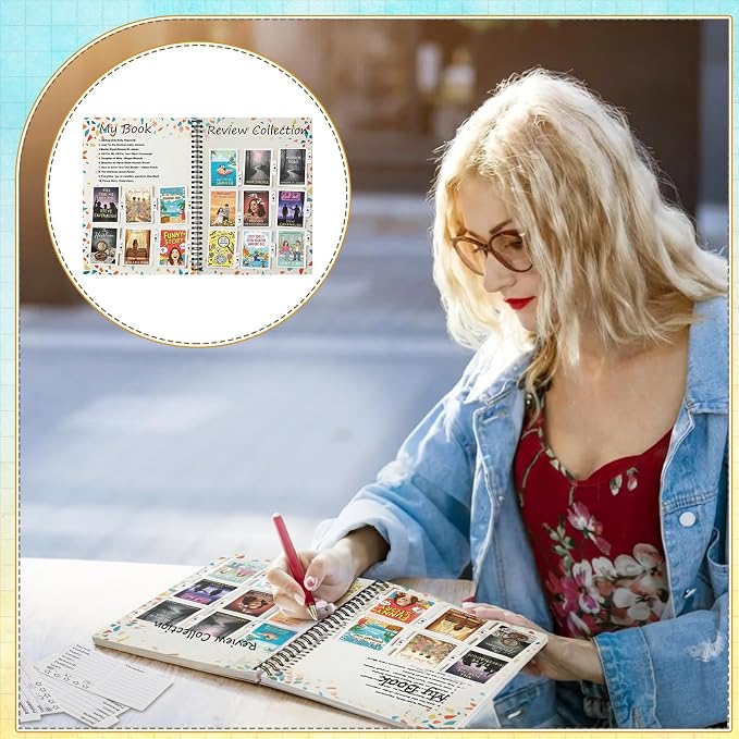 Glenmal 120 Pcs Mini Book Review Bookmarks Reading Journal File Log Page with 2 Pcs Double Sided Correction Tape Reading List Bookmark for Book Lovers Bookish Bookworms Student Gift (White)