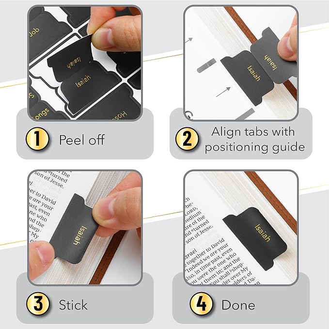 Mr. Pen- Laminated Bible Tabs, 75 pcs, Black, Gold Foil Embossed Lettering, Easy-to-Read & Apply, Tear Resistant Index Tabs for Women and Men, Bible Tabs for Men, Prayer & Scripture Navigation