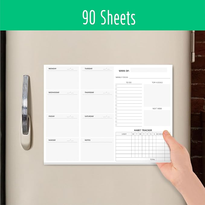 90 Sheets Weekly Planner with Magnet, Magnetic Tear Off Planner Pad with Daily Schedule Checklist Notepad To Do List Pad with Top Priorities, To Do Lists & Habit Tracker for Office, School, Home