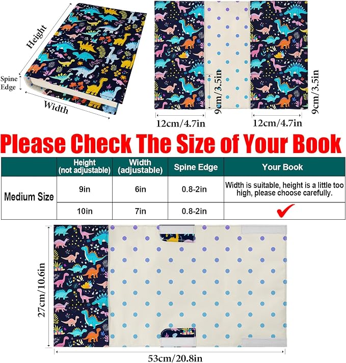 Cartoon Dinosaur Book Cover Protector for Paperbacks Hardcover,Adjustable Waterproof Soft Canvas Fabric Book Cover with Bookmark,Cute T-Rex Dino Animal Print Book Covers for Kids Boys Gifts